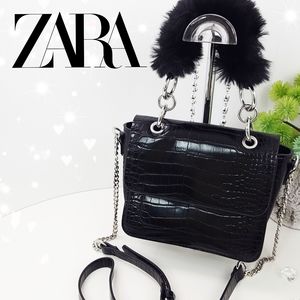 ZARA❤Mini Crossbody Bag/Handbag|Croc Faux Leather Fur Handle